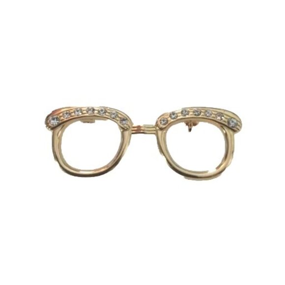 VINTAGE Gold Tone Rhinestone Glasses Brooch Pin Reading Eyewear Sun Protection - Picture 6 of 9